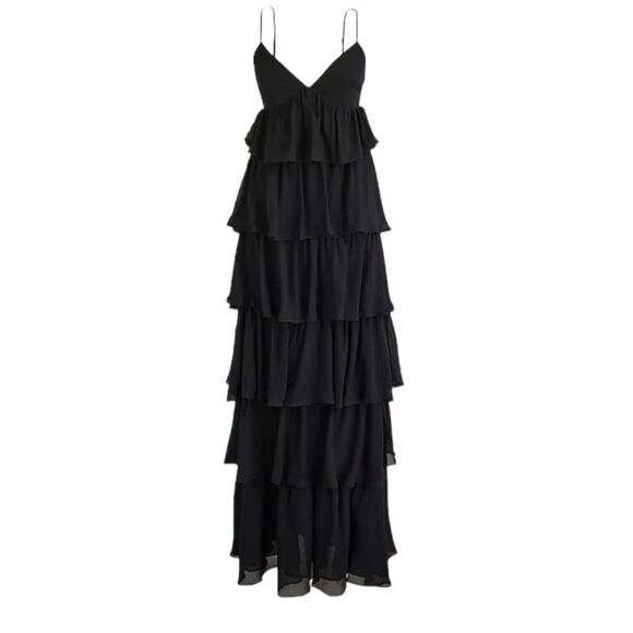J Crew Collection ruffle-tier dress in chiffon Womens Size 8 Black - Picture 8 of 8